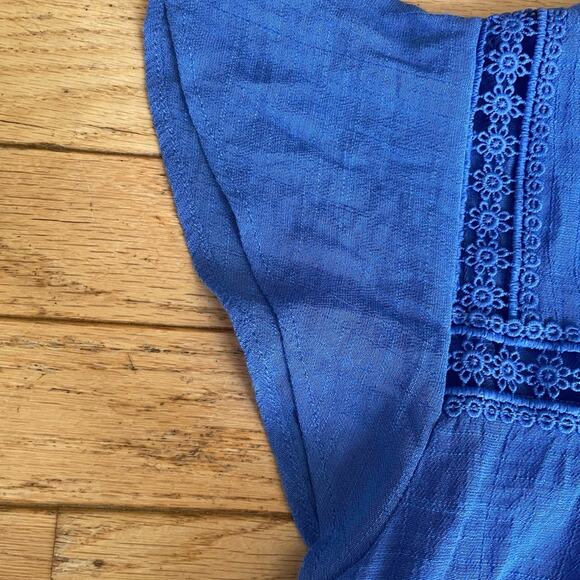 Counterparts Women's Square Neck Cottagecore Top Small Blue Eyelet Boho Peasant - Picture 4 of 4